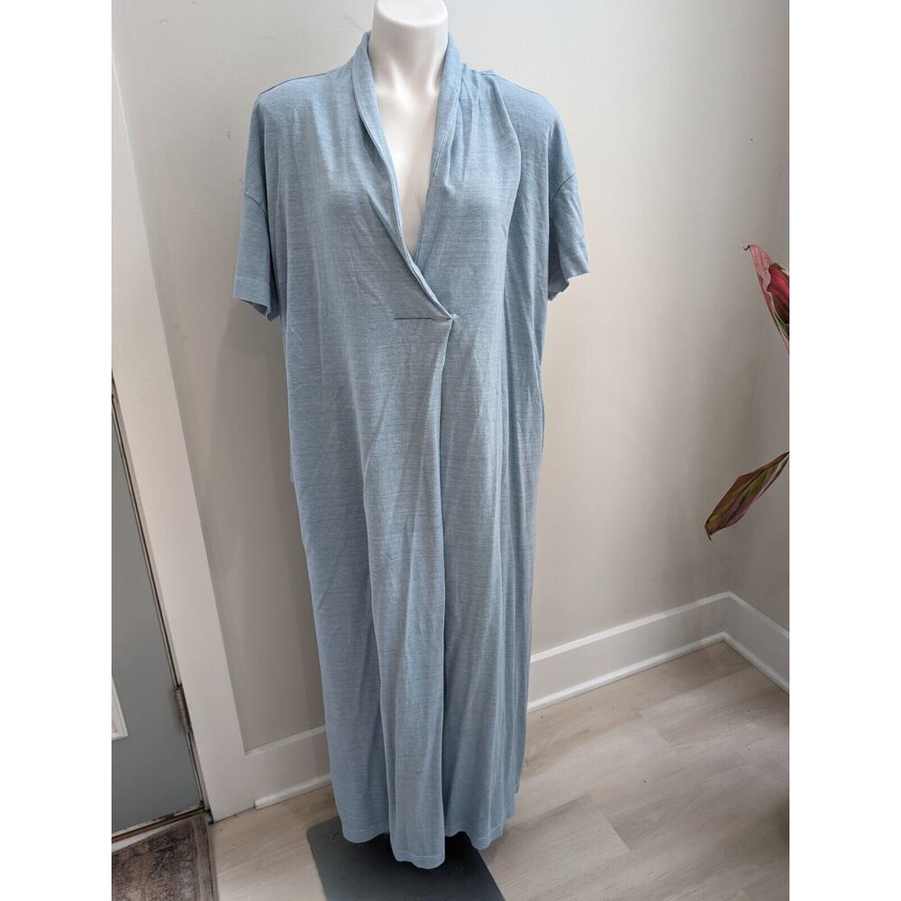 New Poetry Plus Size 18 Maxi Dress Ocean Blue Short Sleeves Pockets Hemp Cotton - Picture 2 of 11